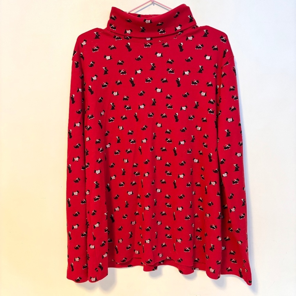 Karen Scott Long Sleeve Mock Neck Shirt Top Red Holiday Scottie Terrier Dogs XXL
